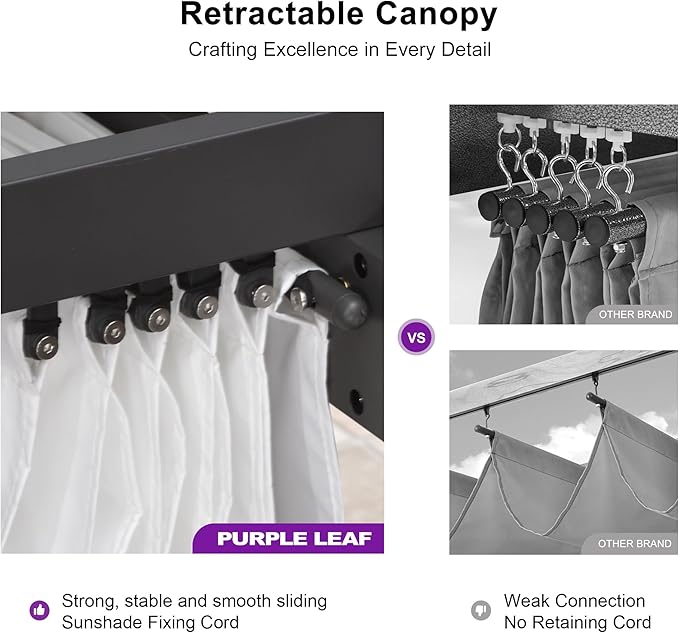 PURPLE LEAF 10' x 10' Aluminum Outdoor Pergola Wind-Resistant Retractable - Image 5