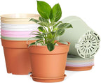 10 Pack 6 Inch Plant Pots with Drainage and Saucers, Plastic Flower Pots by SwinDuck