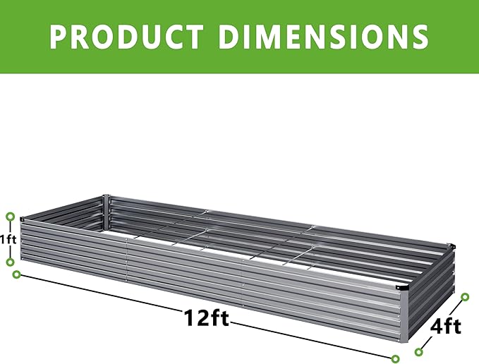 12x4x1FT Galvanized Raised Garden Bed Kit, Vegetable Boxes-Rectangle Metal - Image 2