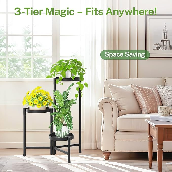 iDavosic.ly Plant Stand Indoor Outdoor, 3 Tier Corner Metal Flower Display - Image 7