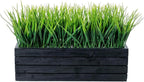 MyGift 14 Inch Artificial Green Grass Plant in Vintage Black Wood Planter - Image 6