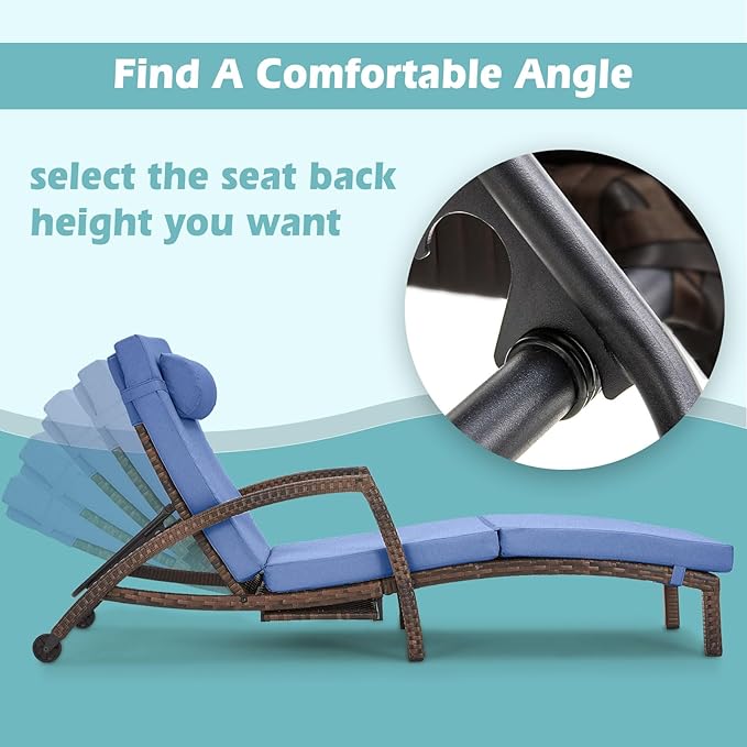 Chaise Lounge Chairs Outdoor Set of 6, Comfy Outside Wicker Patio Pool Lounge - Image 2