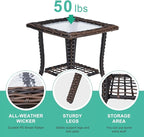VINGLI Outdoor Side Table with Storage Wicker Patio Side Table, Tempered Glass - Image 5