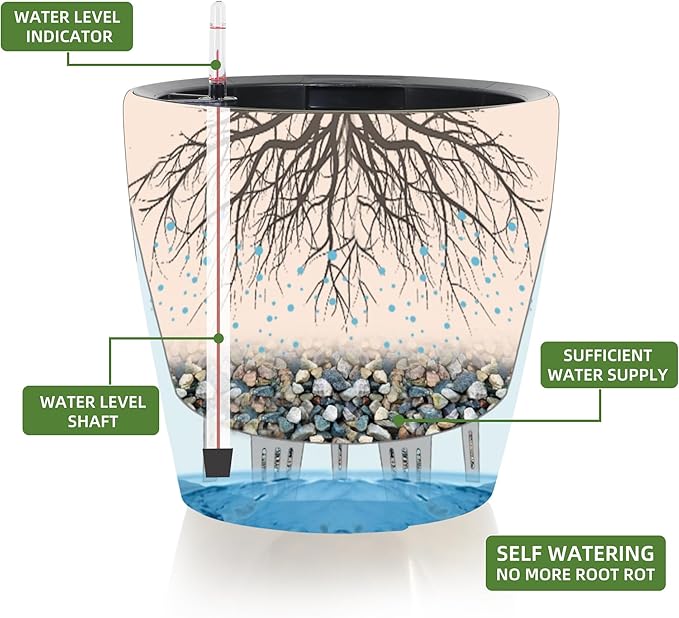 Dexceder 11x10 Inches Self Watering Planter Indoor Outdoor, Inner Pot Design - Image 3