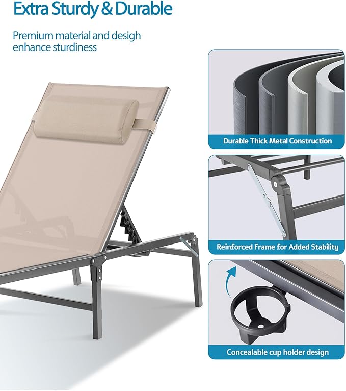 4 Pack Foldable Chaise Lounge Chair - Image 6