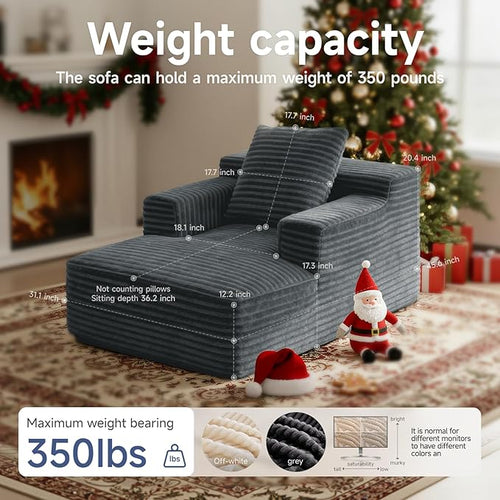45'' Chaise Lounge Chair Indoor, Corduroy Upholstered Boneless Sofa Bed - Image 2