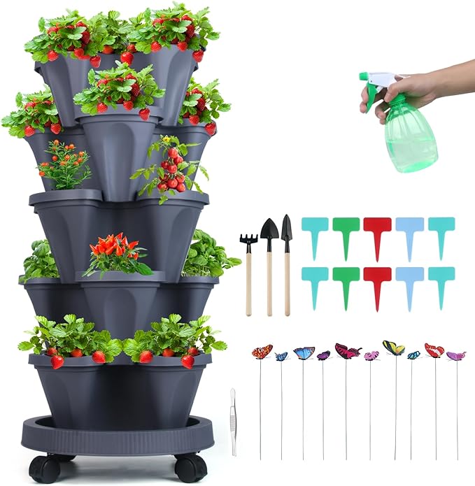 GameXcel Vertical Planter, 5 Tier Stackable Strawberry Planter by GameXcel