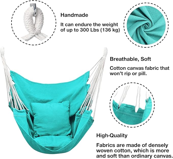 Hommtina Hammock Chair Hanging Rope Swing, Max 300 Lbs Hanging Chair - Image 2