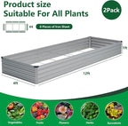 Vengarus 2 Pack 12x4x1FT Galvanized Raised Garden Bed Kit, Outdoor Metal - Image 2
