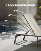 VEVOR Outdoor Chaise Lounge Chair Set of 2, 400 lbs Weight Capacity, Foldable - Image 7