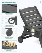 SERWALL Patio Chaise Lounge Chair Set of 6, 5 Positions Adjustable Poly Outdoor - Image 4