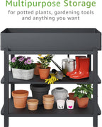 Metal Raised Garden Bed with Trellis & 2-Tier Storage Shelf, Elevated Planter - Image 4