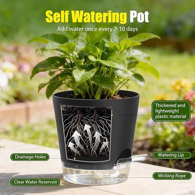 Plant Pots 4/5/5.5/6/6.5/7/8 Inch Self Watering Pots, 7 Pack Plastic Planters - Image 4