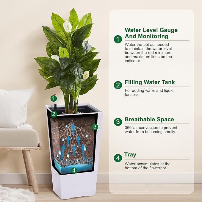 GarveeLife 22.5 in Tall Planters Set of 2, Outdoor＆Indoor Black Planter Pots - Image 2
