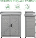 Outdoor Potting Bench with Storage Cabinet and Metal Top, Wood Workstation - Image 4