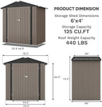 Patiowell 6x4 FT Outdoor Storage Shed, Garden Tool Storage Shed - Image 5