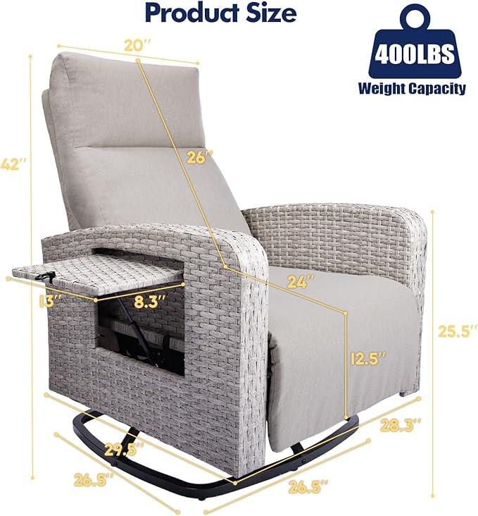 Outdoor Recliner Chair Set of 2, Wicker Patio Recliners - Image 2