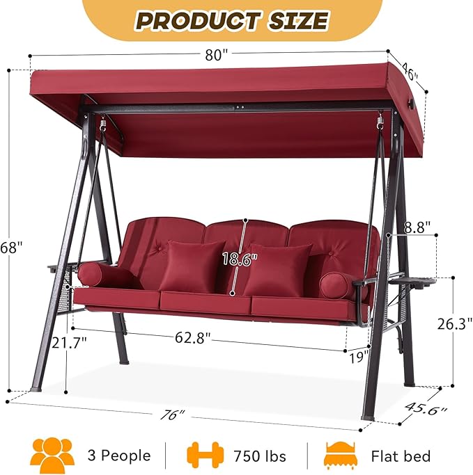 3 in 1 Outdoor Porch Swing - Image 8