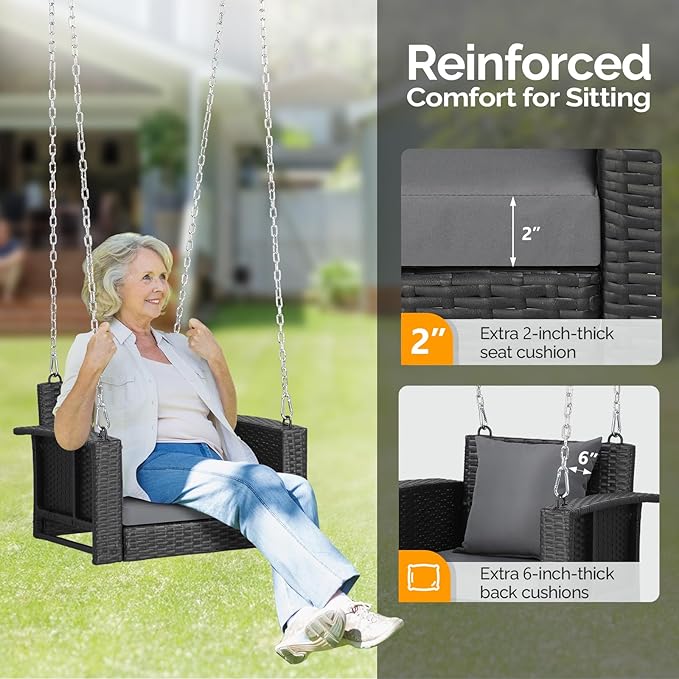 VINGLI 2.2 FT 1-Person Use Rattan Porch Swing Outdoor Support 440 LBS - Image 2
