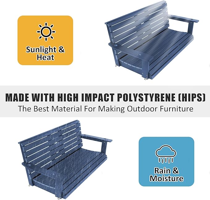 Poly Lumber 3-Seat Porch Swing, HIPS 5-Feet Bench Swing - Image 6
