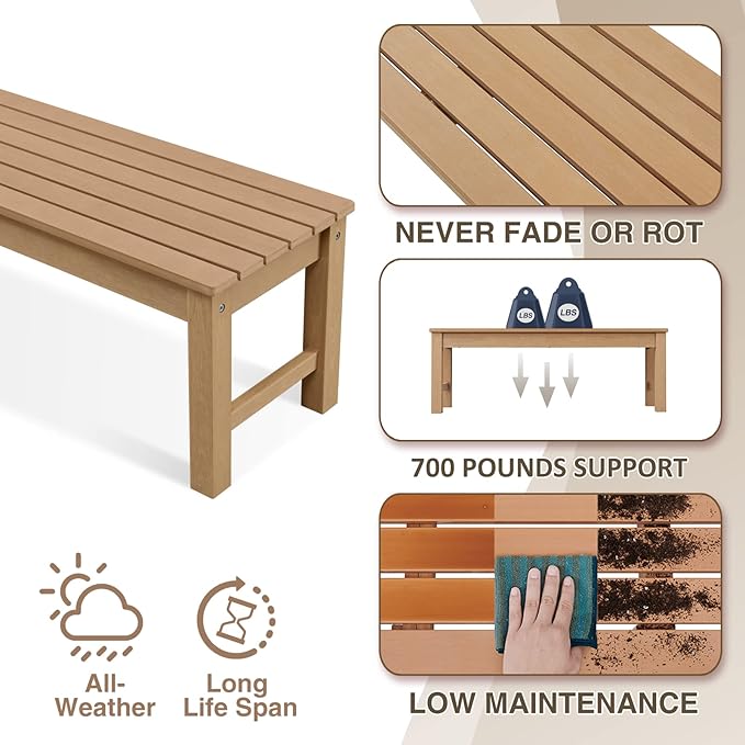 Psilvam Outdoor Bench, Two Person Poly Lumber Porch Bench, Weatherproof Garden - Image 4