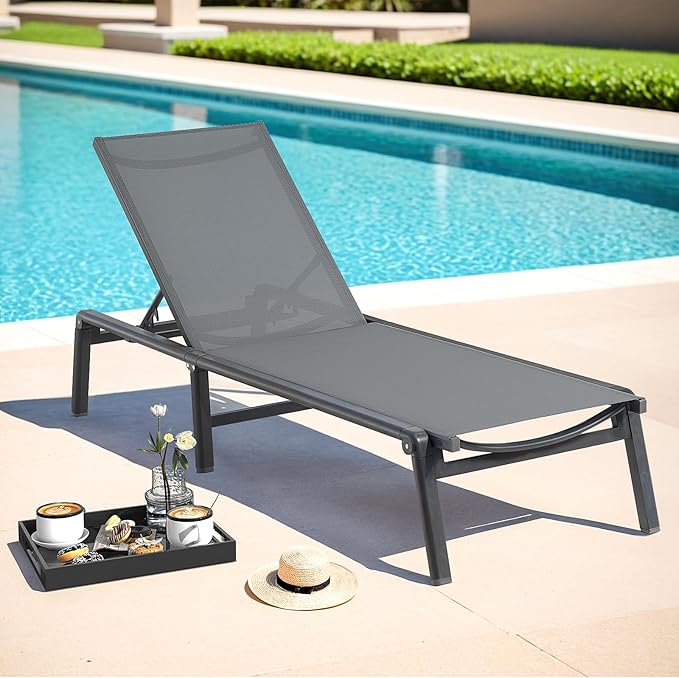 ONBRILL Aluminum Chaise Lounge Chair Outdoor, Foldable & Assembly Free Outdoor by ONBRILL