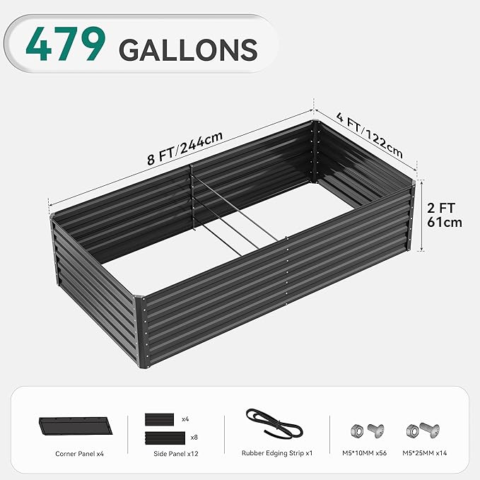 YITAHOME 8x4x2 ft 2pcs Galvanized Raised Garden Bed Kit, Large Metal Planter Box - Image 8