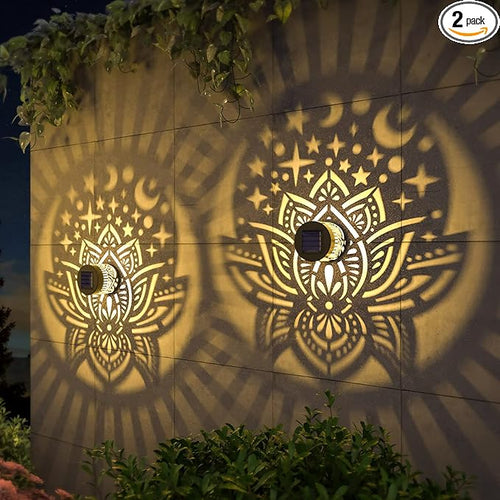 2 Pack Solar Fence Lights Metal Solar Powered Outdoor Wall Deck Lights Lotus by gardencave
