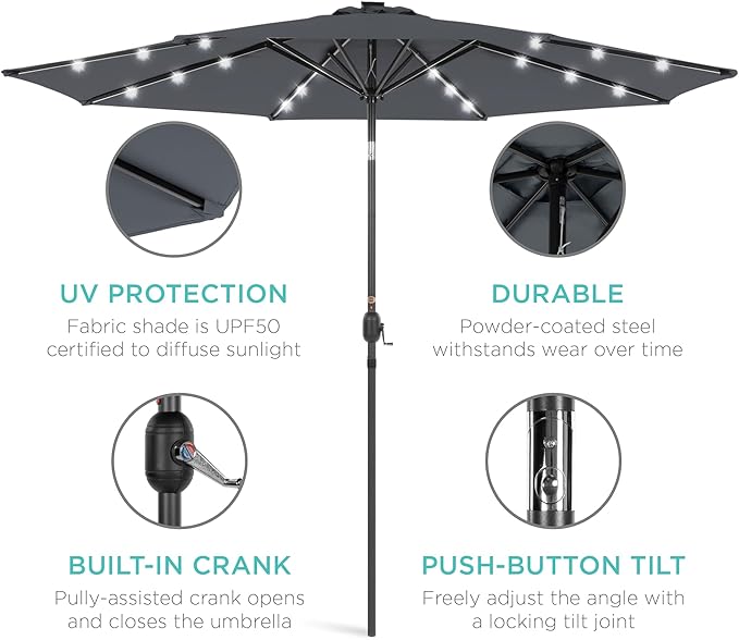 Best Choice Products 10ft Solar Polyester LED Lighted Patio Umbrella w/Tilt - Image 5