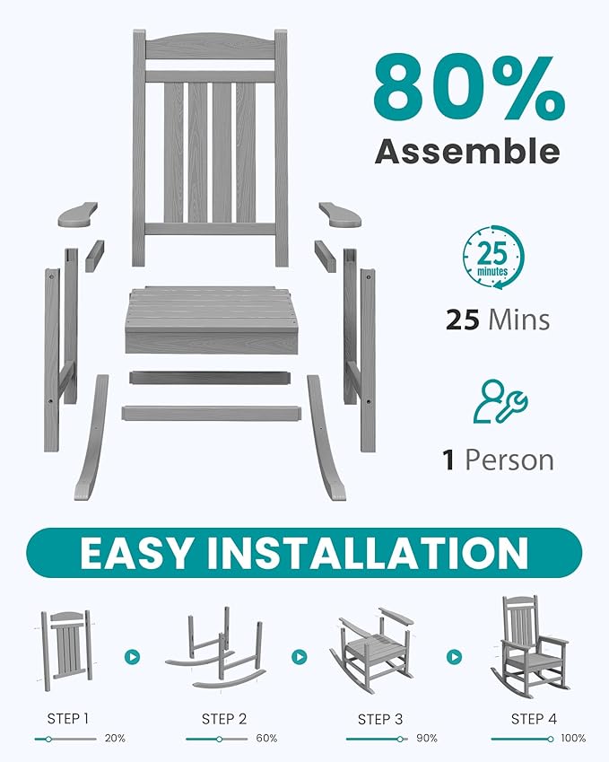SERWALL Oversized Outdoor Rocking Chair, All-Weather Patio Rocking Chair - Image 8