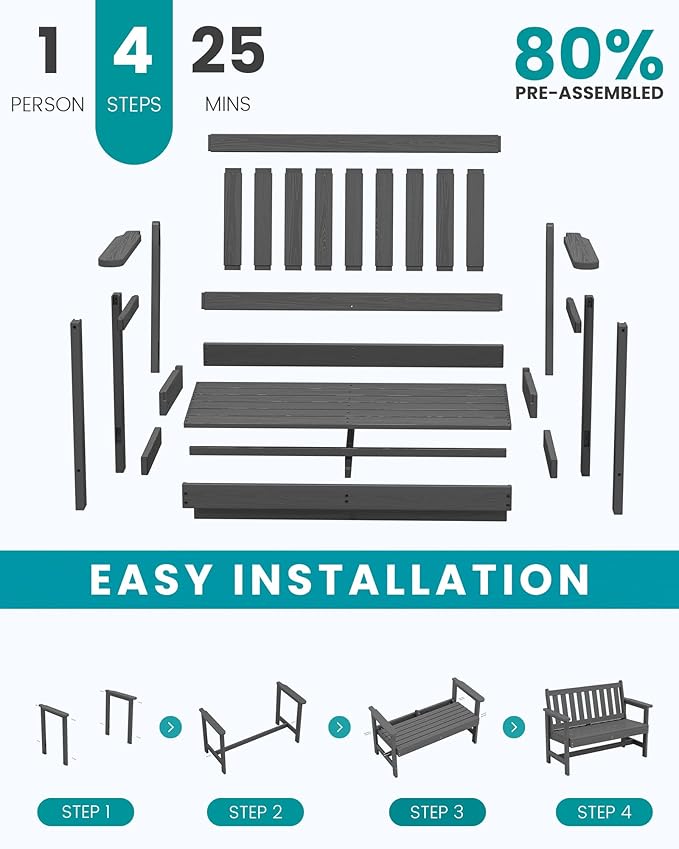 SERWALL Outdoor Bench, HDPE Outdoor Benches Weatherproof, 2-Person Garden Bench - Image 8