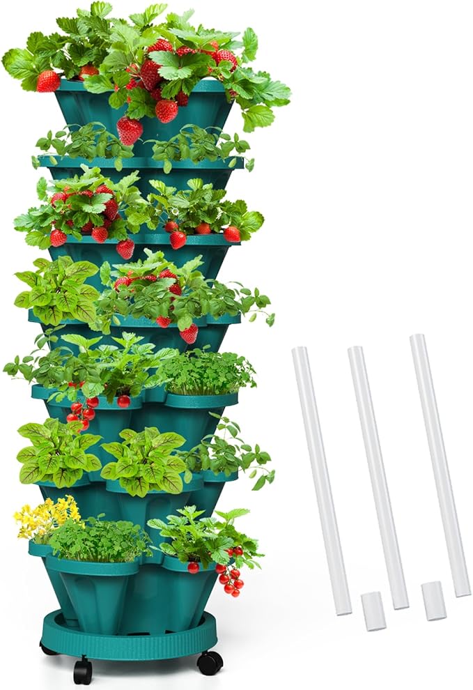 Strawberry Vertical Planters Tower Garden, 7 Tiered Stacking Herb Vegetable by Tectsia