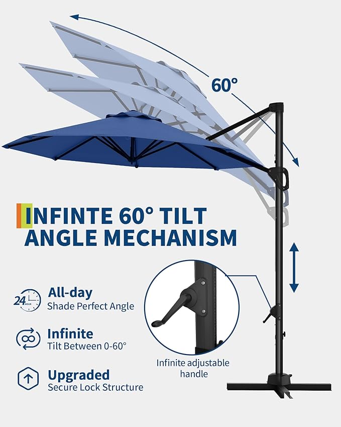 GarveeLife 10 ft Patio Umbrella Outdoor Large Cantilever Umbrella w/Base - Image 5