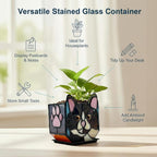 Handmade Stained Glass Black Cat Planter, Decorative Succulent Pot - Image 5