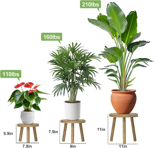 3 Pack Plant Stand Indoor Outdoor Mid-Century Modern Plant Stool Wooden Plant - Image 2