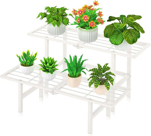 2 Tier Metal Plant Stand Outdoor Indoor, Separated Tiered Outdoor Folding Plant by JSYONII