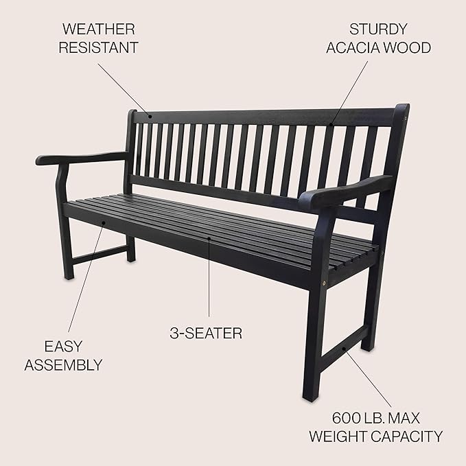 JONATHAN Y BNH101C Laurel 59.1" 3-Seat Slat-Back 600-Lbs Support Acacia Wood - Image 4