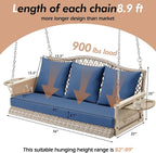 Upgraded Wicker Hanging Porch Swing Heavy Duty 900 LBS 3-Seat Outdoor Patio - Image 7
