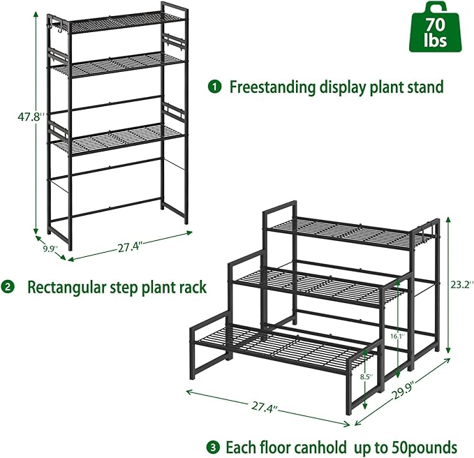 Garden 4 you 3 Tier Metal Plant Stand Outdoor Indoor Waterproof, Stackable - Image 3