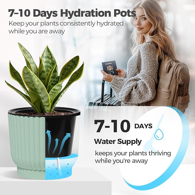 T4U 7 Inch Self Watering Pots for Indoor Plants, 4 Pack Plant Pots, Self - Image 4
