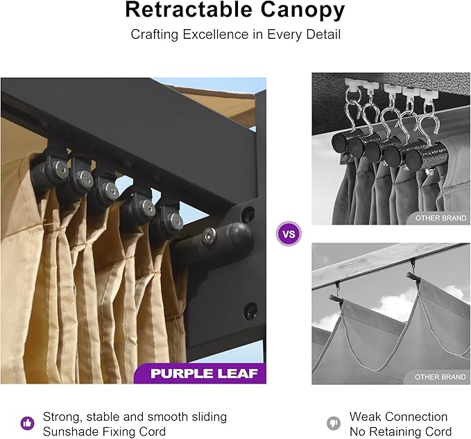PURPLE LEAF 10' x 13' Aluminum Outdoor Pergola Wind-Resistant Retractable - Image 6