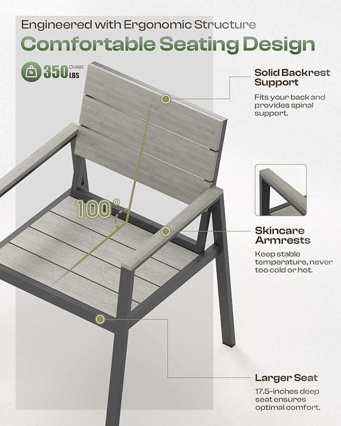 Outdoor Dining Set for 6, Aluminum Patio Table and Chairs Set - Image 3