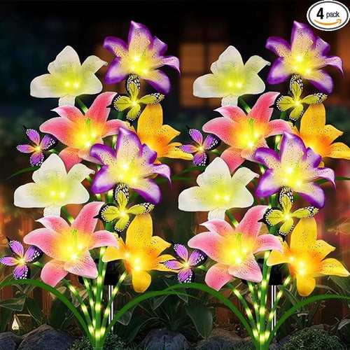 4 Pack Solar Garden Lights LED Solar Lilies Flower Lights, Yard Patio Pathway by yulloyello