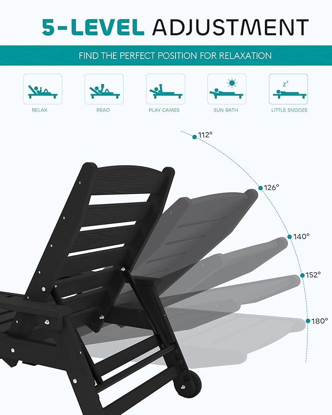 SERWALL Patio Chaise Lounge Chair Set of 6, 5 Positions Adjustable Poly Outdoor - Image 3