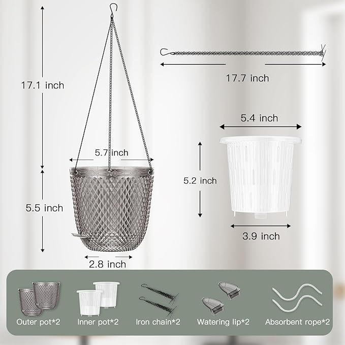 QCQHDU Self Watering Hanging Pots, 2 Pack 5.7 Inch Hanging Planters - Image 3
