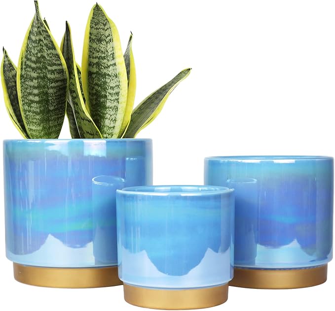 Gepege Ceramic Pots for Plants, Rainbow Pearl Glaze Planter by Gepege
