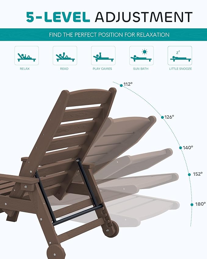 SERWALL Patio Chaise Lounge Chair Set of 2, Poly Lounge Chair - Image 4