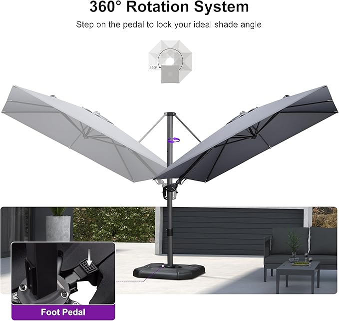PURPLE LEAF 9' X 12' Left-right Tilt Patio Umbrella Outdoor Cantilever Swivel - Image 7