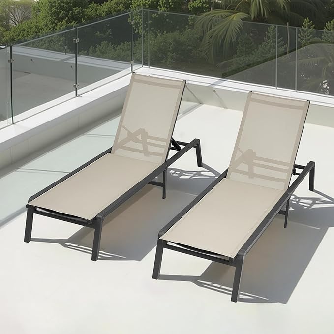 VEVOR Outdoor Chaise Lounge Chair Set of 2, 400 lbs Weight Capacity, Foldable - Image 2