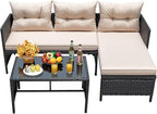 Devoko Outdoor Patio Furniture 3-Piece Rattan Waterproof Outdoor Sectional Sofa - Image 5